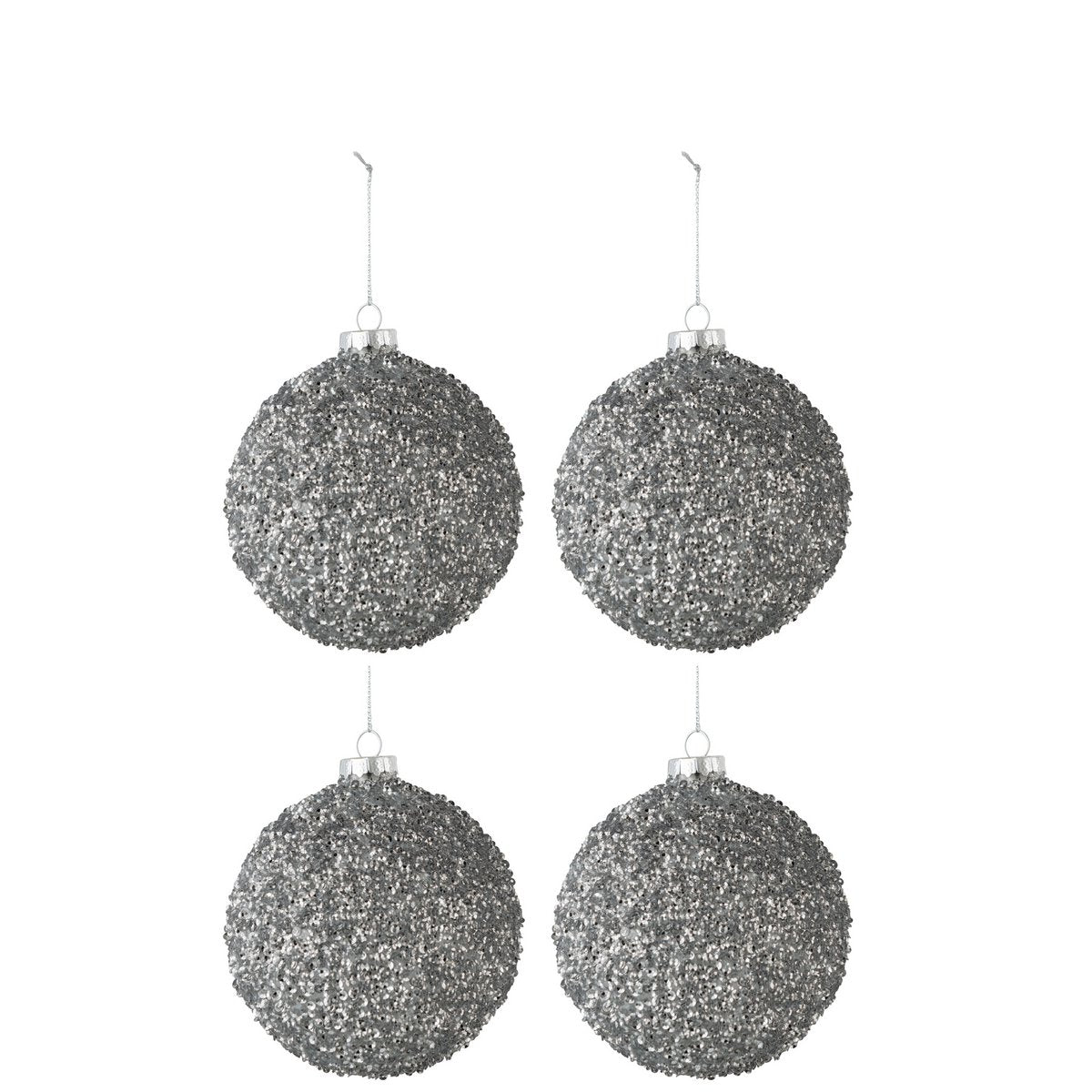 Boule de Noël en verre gris fumé J-Line, finition brillante, boîte de 4