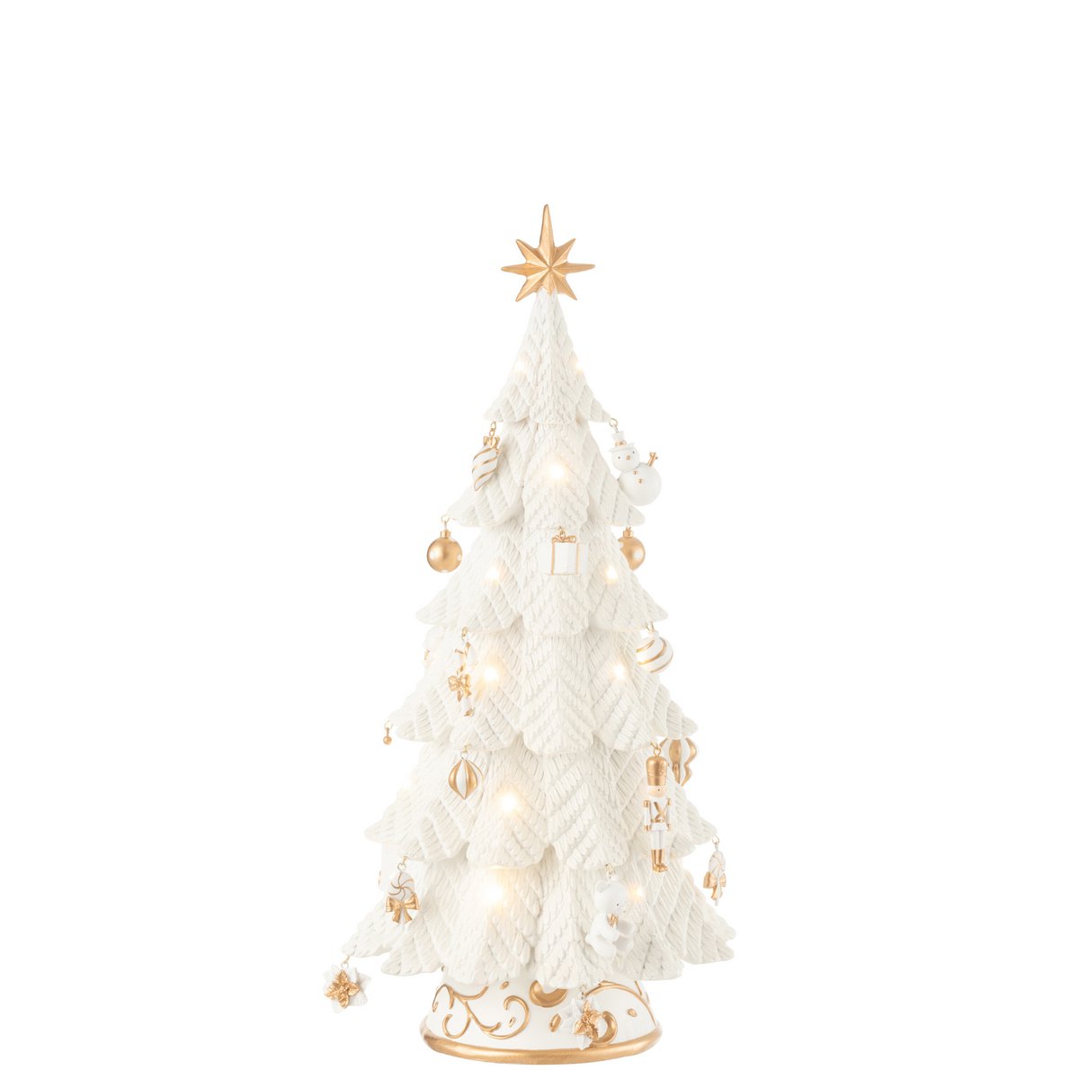 Ornement de Noël LED en résine blanc et or, vue de face