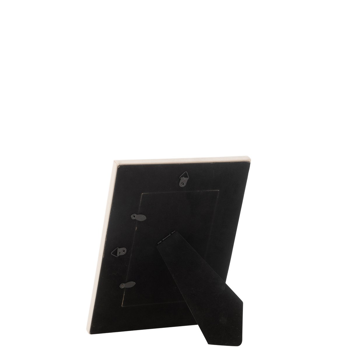 Détail du cadre Dita en bois beige avec finition velours.
