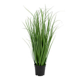 Herbe Poa artificielle avec lames vertes et pot noir, vue de face