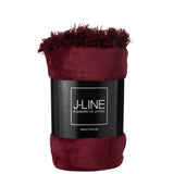 Pompon à carreaux J-Line - polyester - bordeaux - 170 x 130 cm