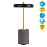 Lampe de table de batterie "seta" noir de 30 cm de haut en métal et en béton, avec une LED fermement construite