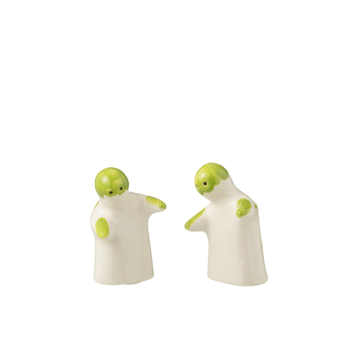 Salière-Poivrière Stellings Grenade J-Line en céramique blanche et verte, vue de face