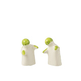 Salière-Poivrière Stellings Grenade J-Line en céramique blanche et verte, vue de face