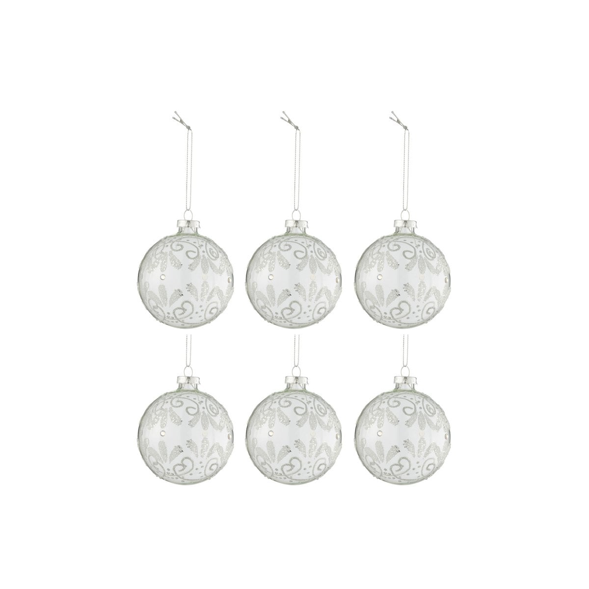 Boule de Noël Curls J-Line en verre transparent et argenté, vue de face