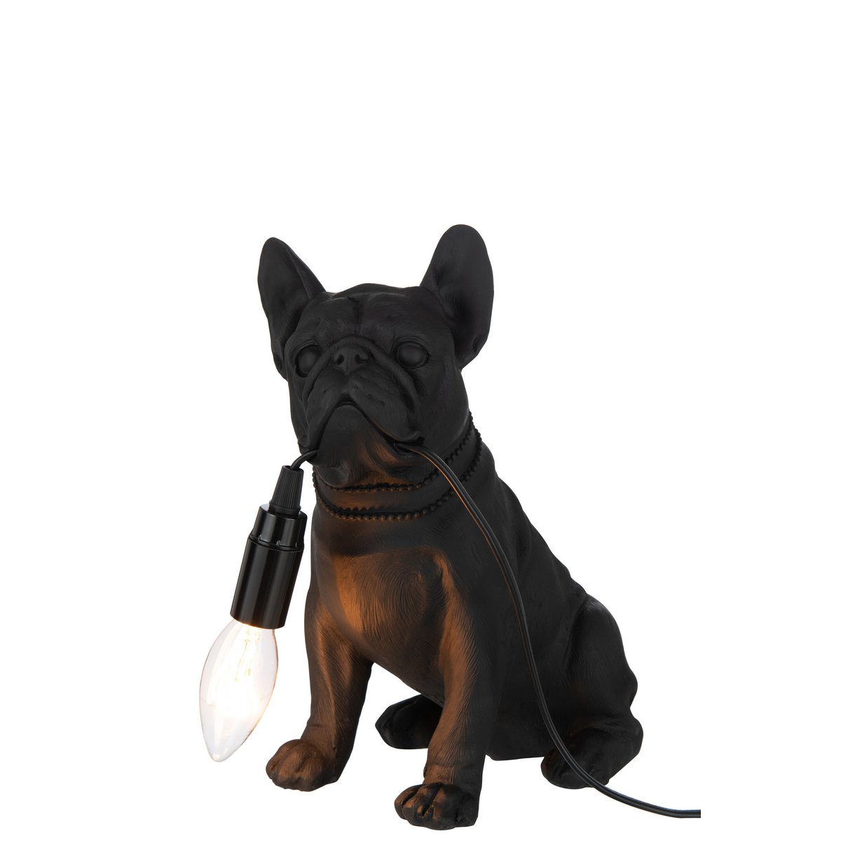 Lampe de table J-Line Bulldog en polyrésine noire, vue de face