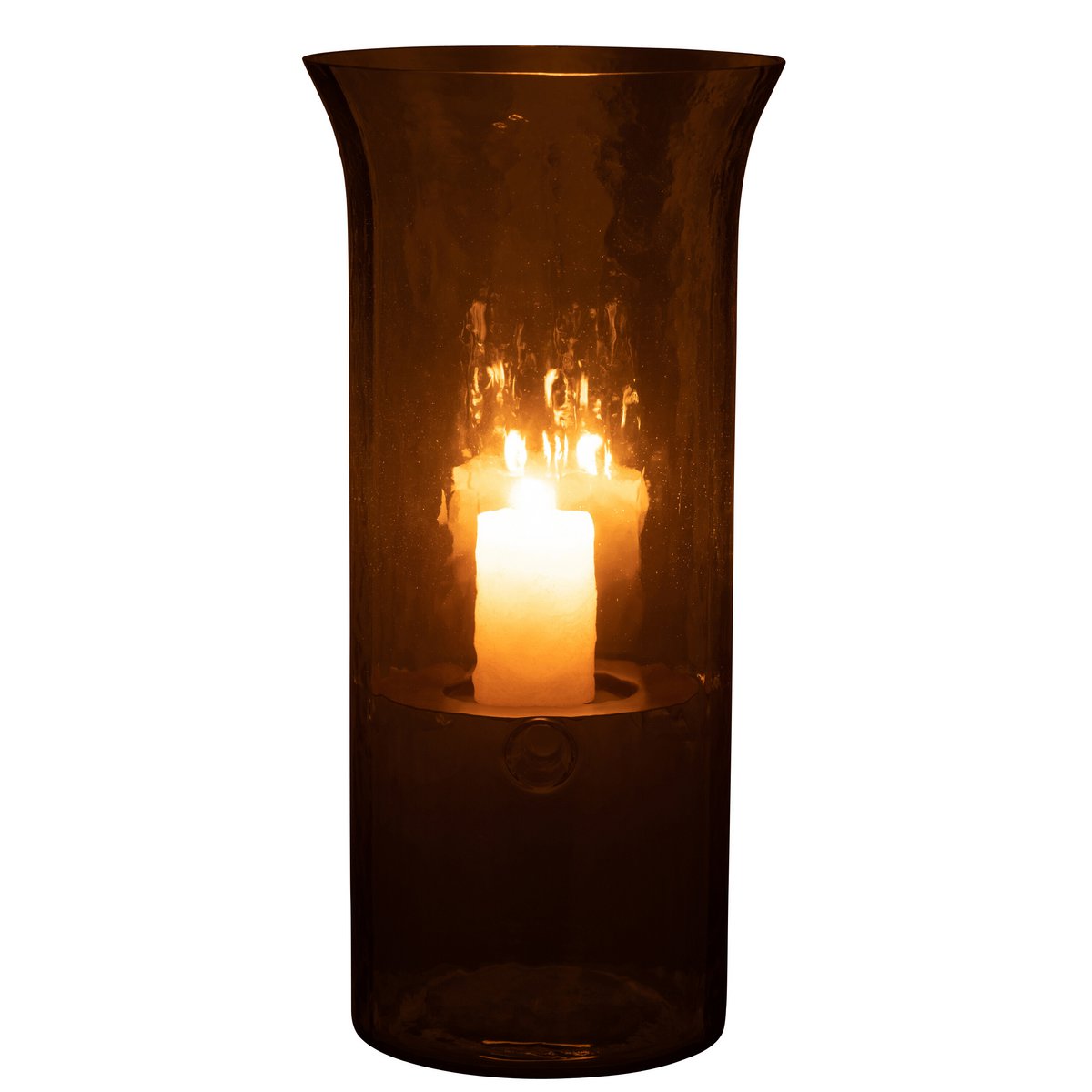 Détail du verre du bougeoir J-Line, mettant en valeur sa transparence.