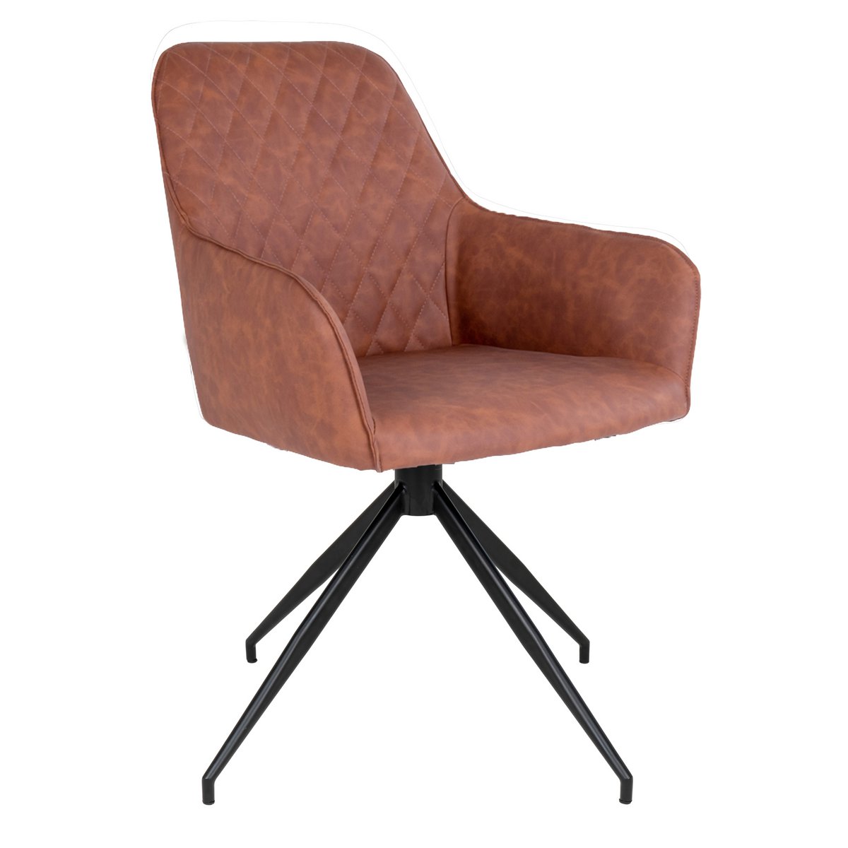 Chaise Harbo pivotante en cuir PU marron avec pieds en métal noir