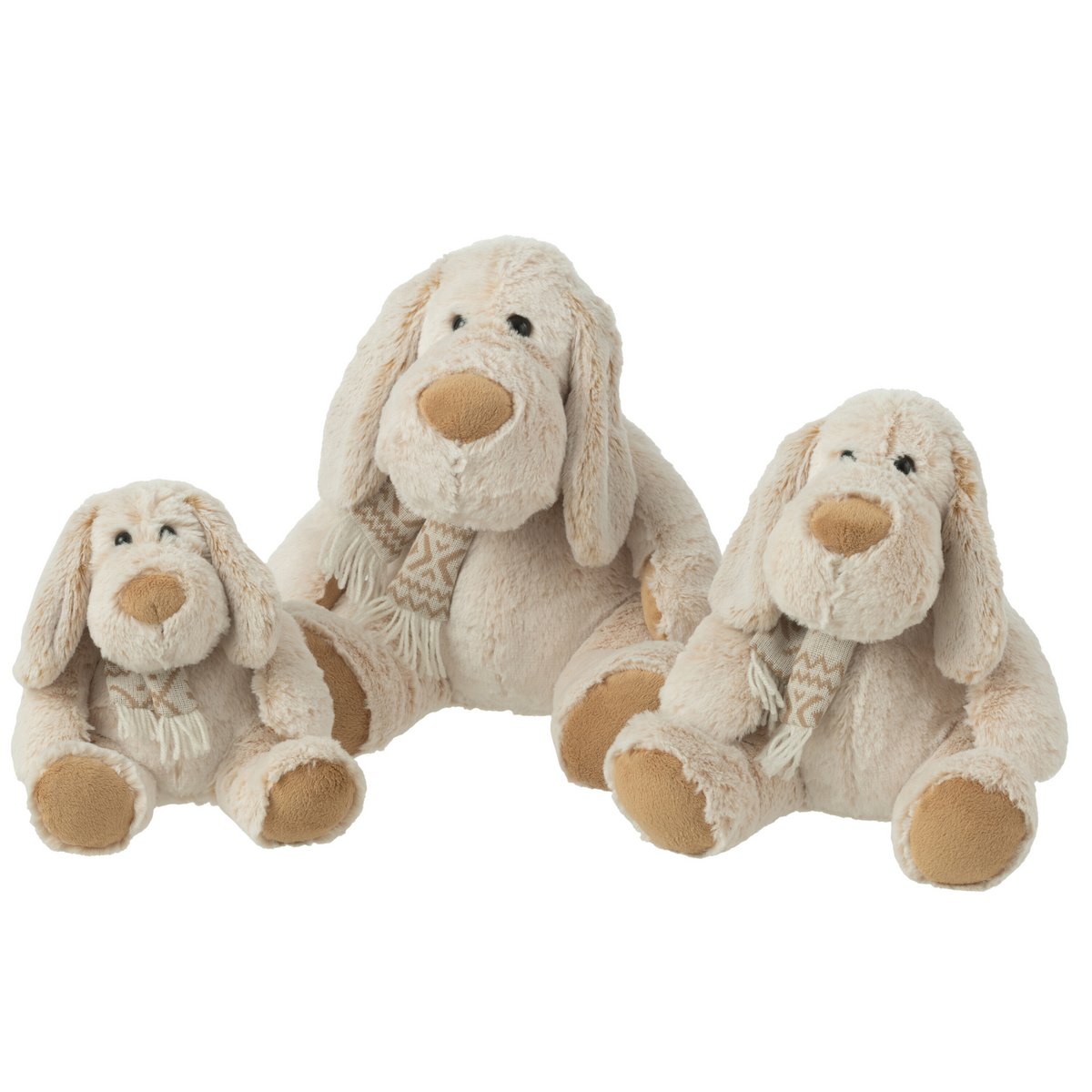 Chien en peluche J-Line assis beige et marron, vue de face