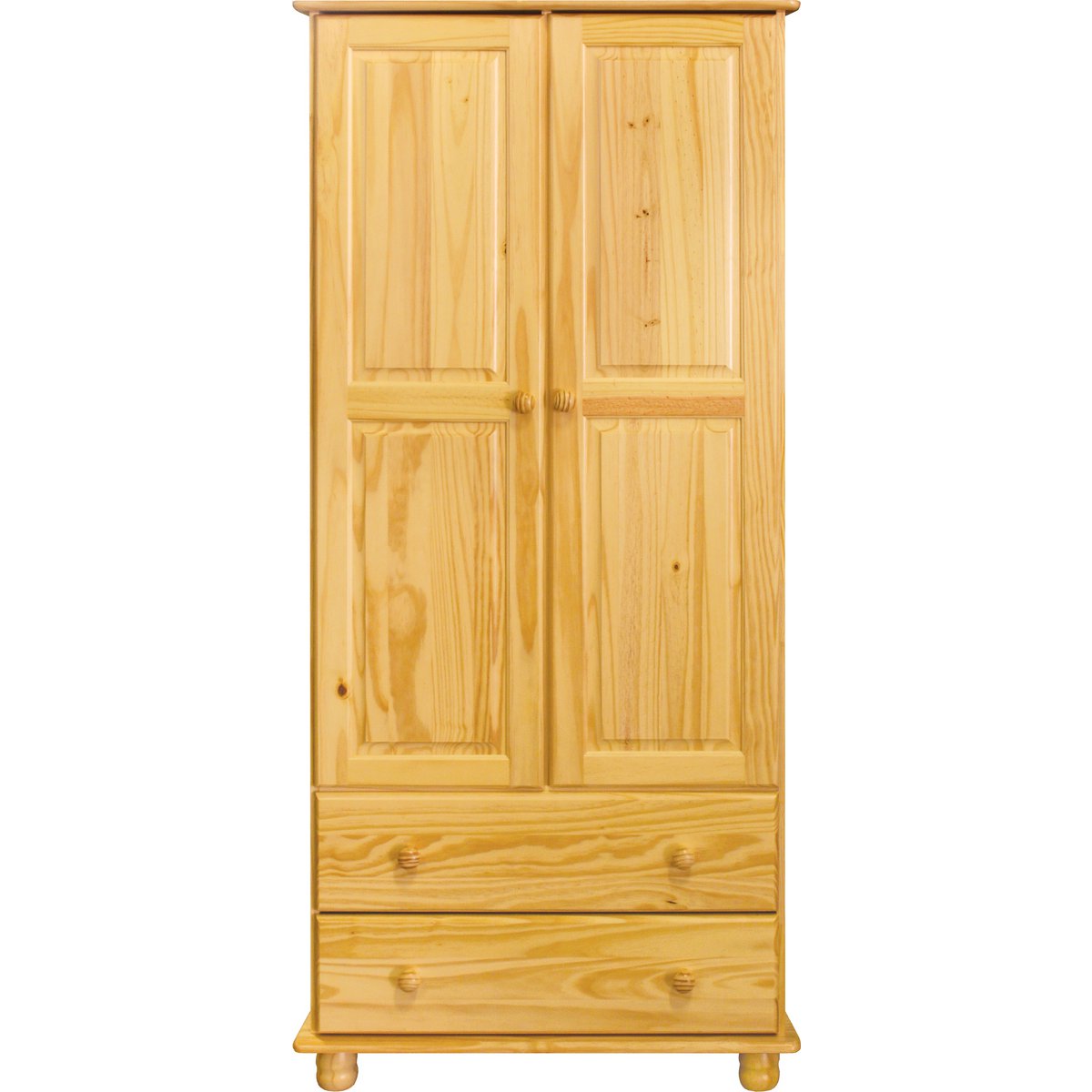 Armoire en bois de pin massif avec deux portes et deux tiroirs