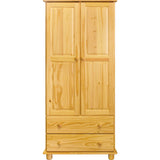 Armoire en bois de pin massif avec deux portes et deux tiroirs