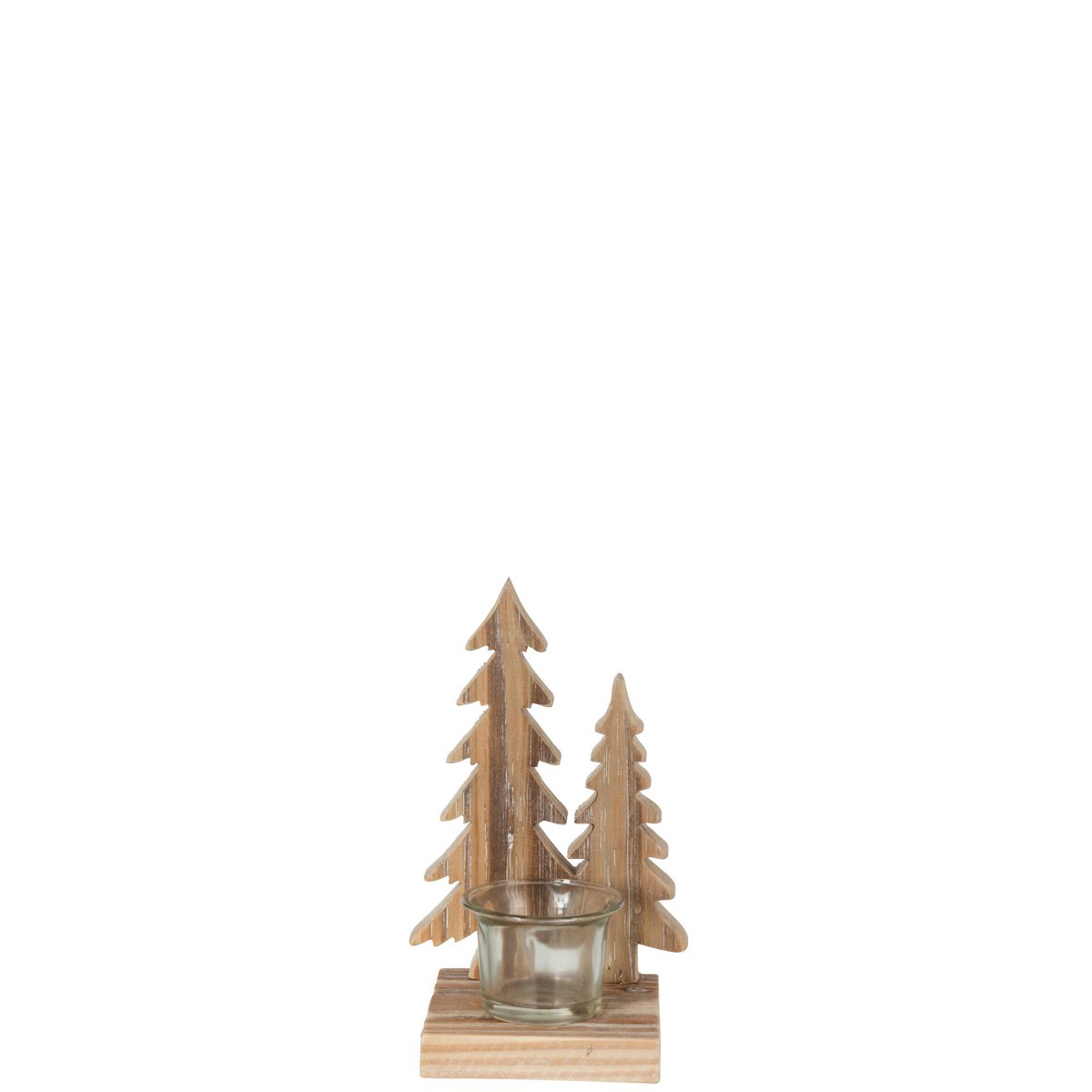 Photophore J-Line en bois naturel, détail du motif d'arbres