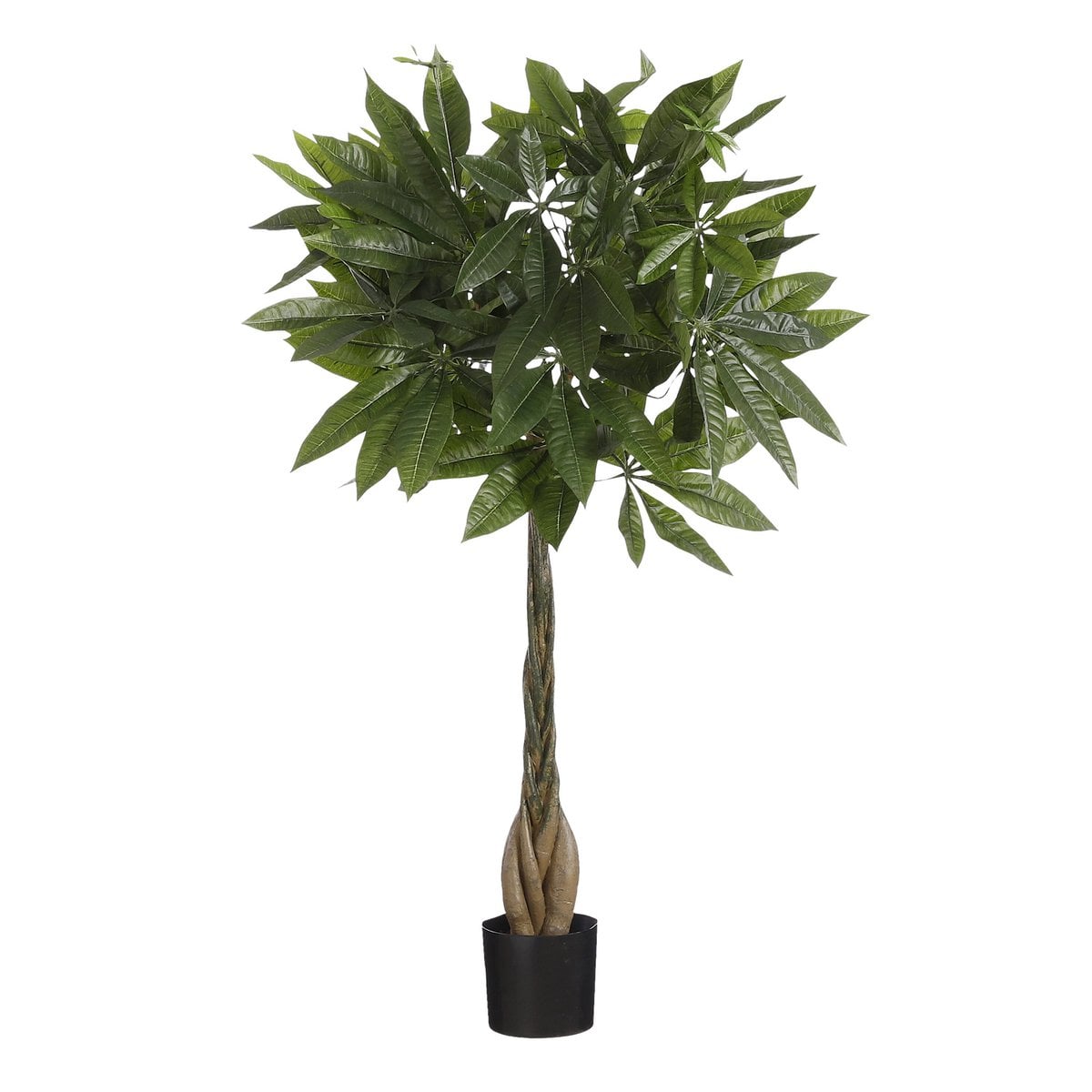Plante artificielle Pachira verte avec tronc tressé en bois véritable