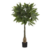 Plante artificielle Pachira verte avec tronc tressé en bois véritable