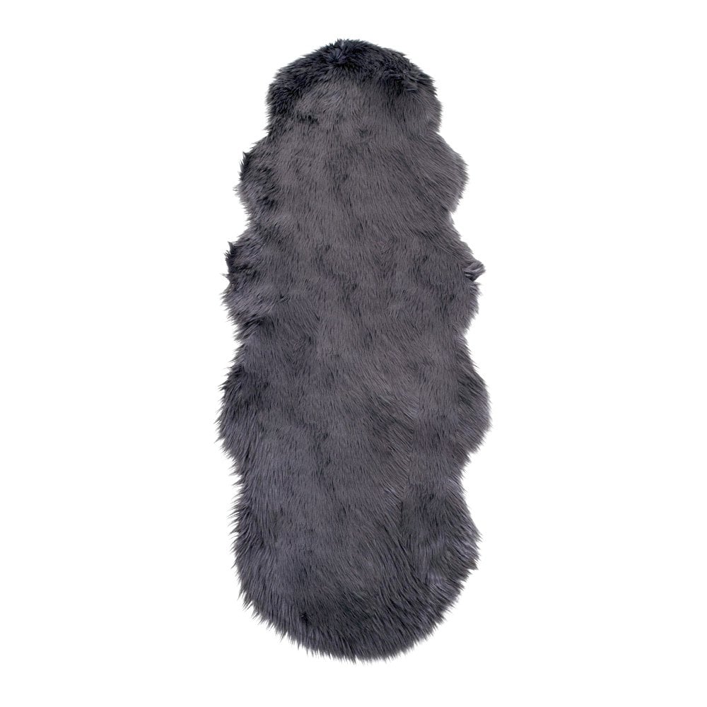 Tapis peau d'agneau artificielle gris 60x180 cm, texture douce