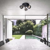 Mur à 3 places et plafond Rondel Spot "Foro" en métal en noir et or, avec des versions E14, 41 cm de diamètre. Éclairage élégant pour le salon, la salle à manger ou la cuisine.