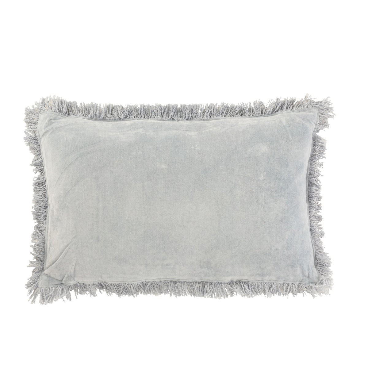 Coussin J-Line bleu en coton et velours avec franges élégantes