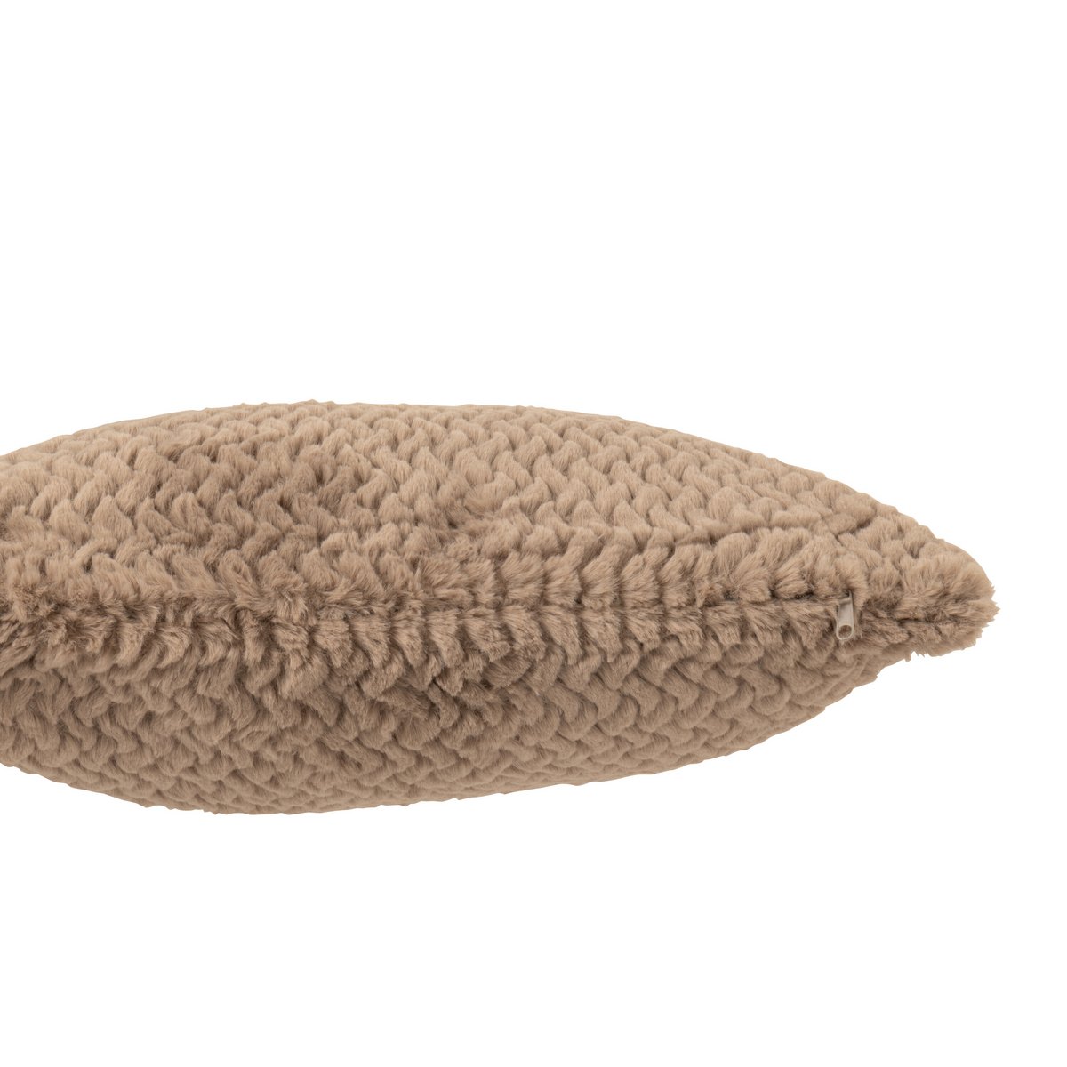 Détail du coussin J-Line taupe, texture douce et confortable