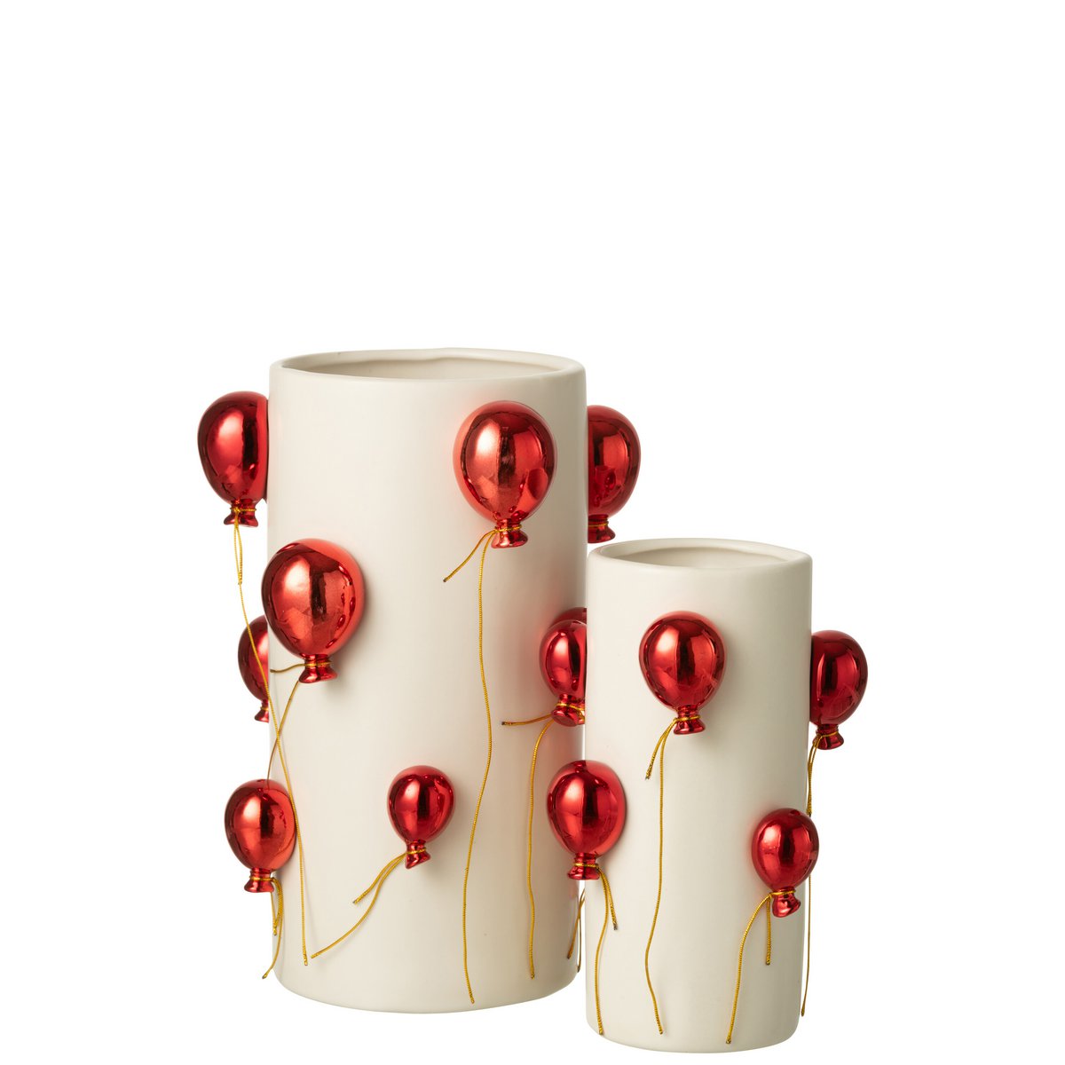 Vase J-Line Balloon en céramique blanc et rouge, vue de face