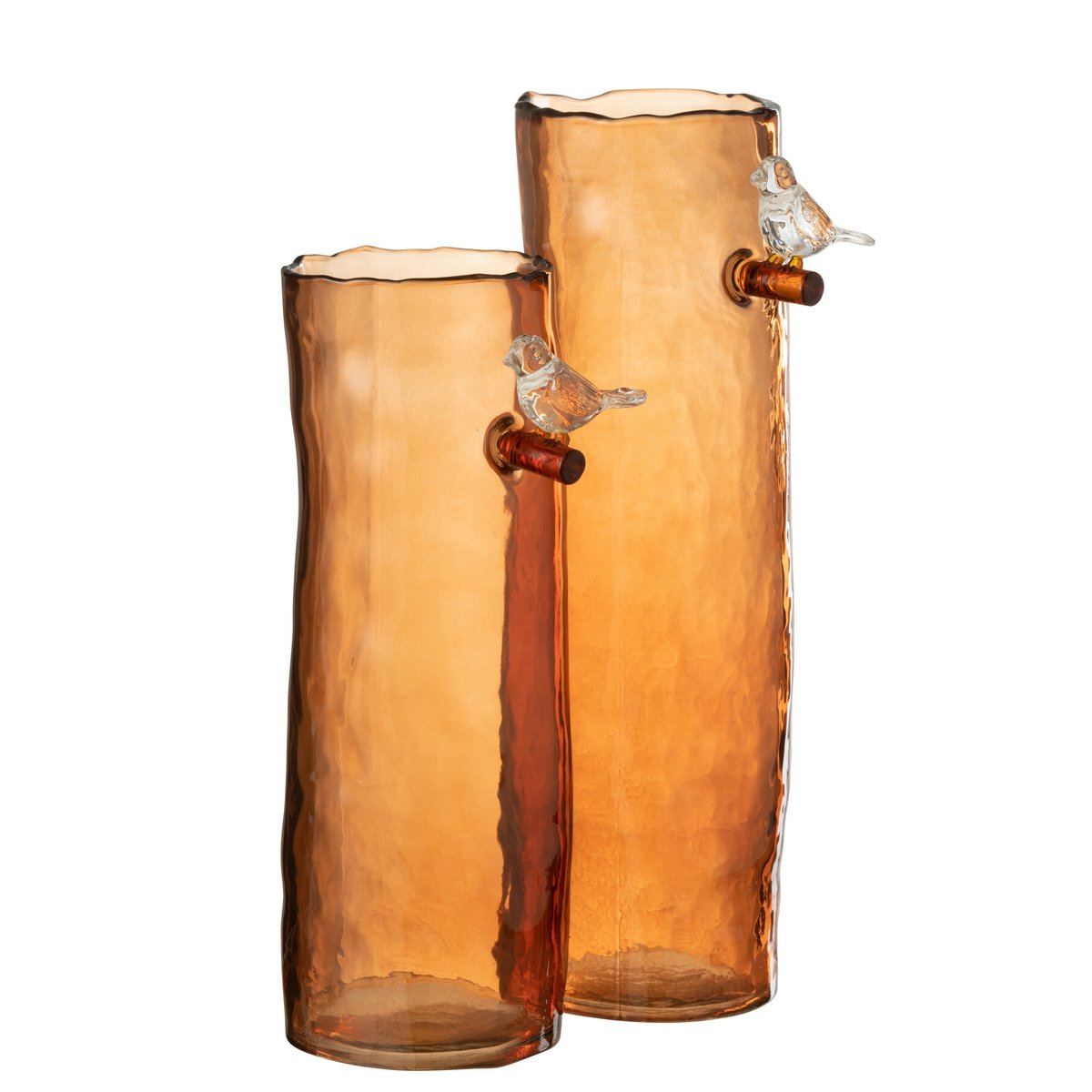 Vase Long Bird J-Line en verre orange, élégant et moderne, 32 cm de hauteur.