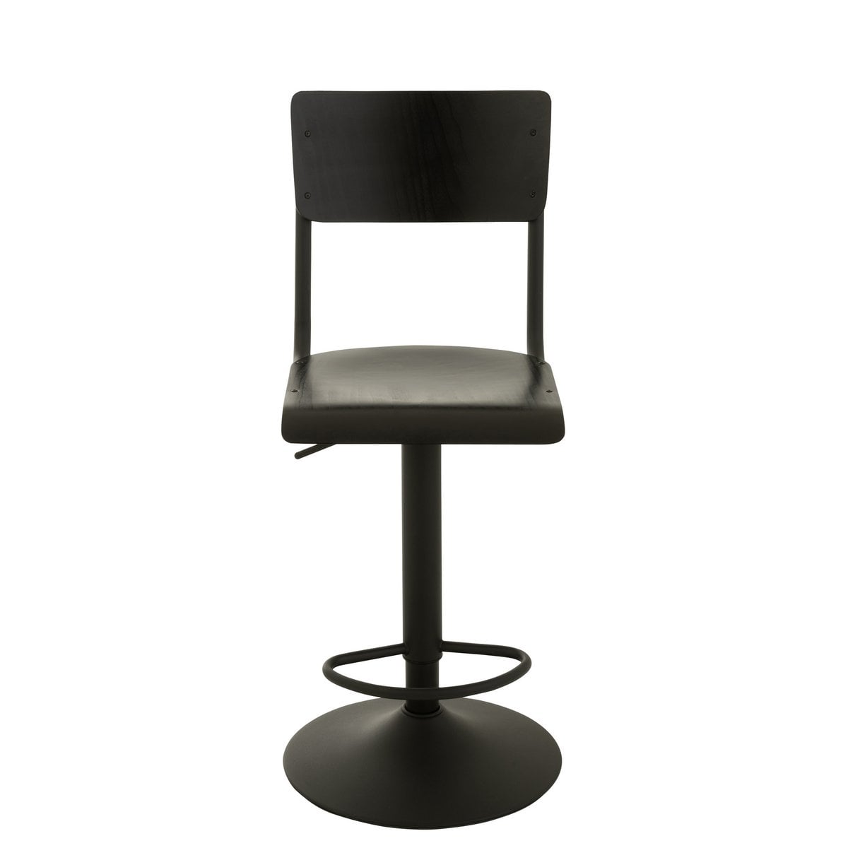 Chaise de bar J-Line noire en bois et métal, vue de face