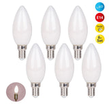 6 Set LED lampe avec douille E14, forme de bougie 4 watts, en métal et verre, laiteux