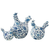 Figurine J-Line Coq - polyrésine - bleu/blanc - lot de 3