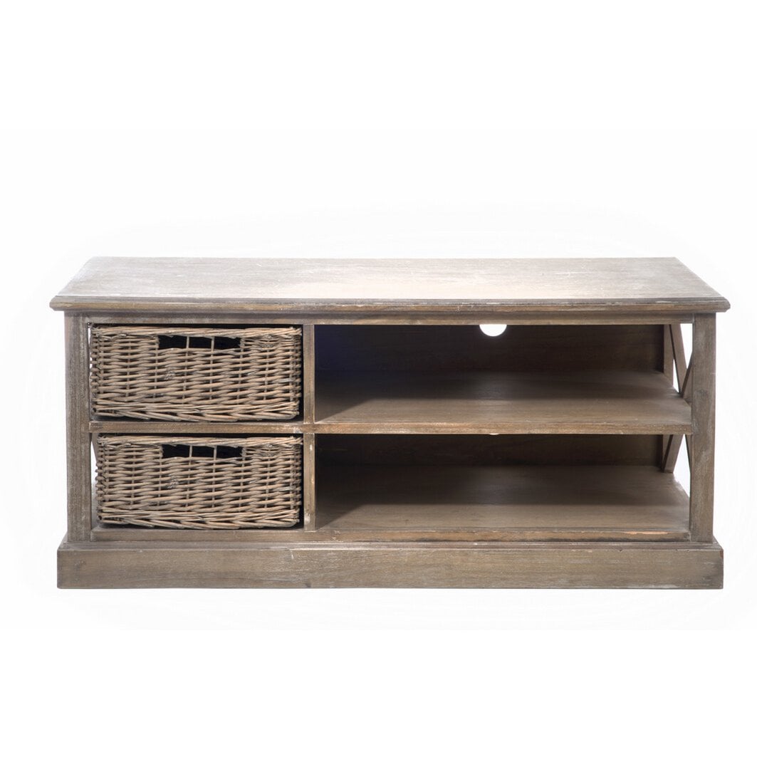 Meuble TV J-Line en bois gris/naturel avec deux paniers