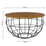 Table basse ronde durable Lexington ø 75 cm treillis métallique fil métallique table de salon en bois massif
