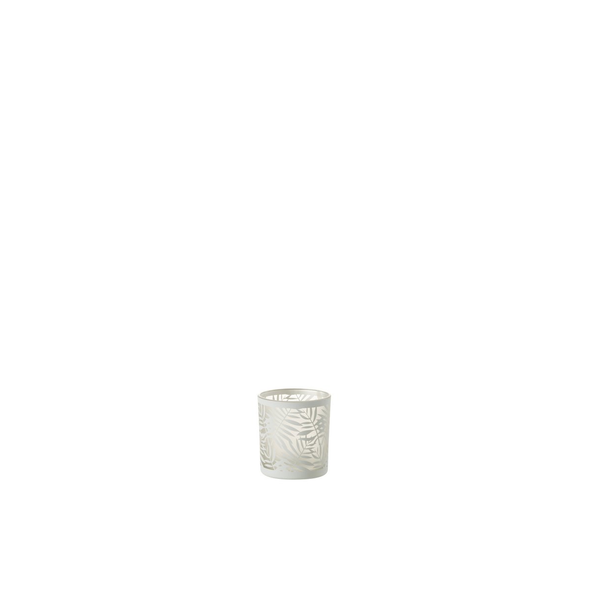 Bougeoir J-Line Leaves en verre blanc, ambiance salon