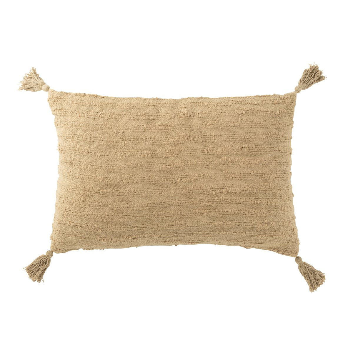 Coussin rectangulaire J-Line en coton beige foncé avec pompons