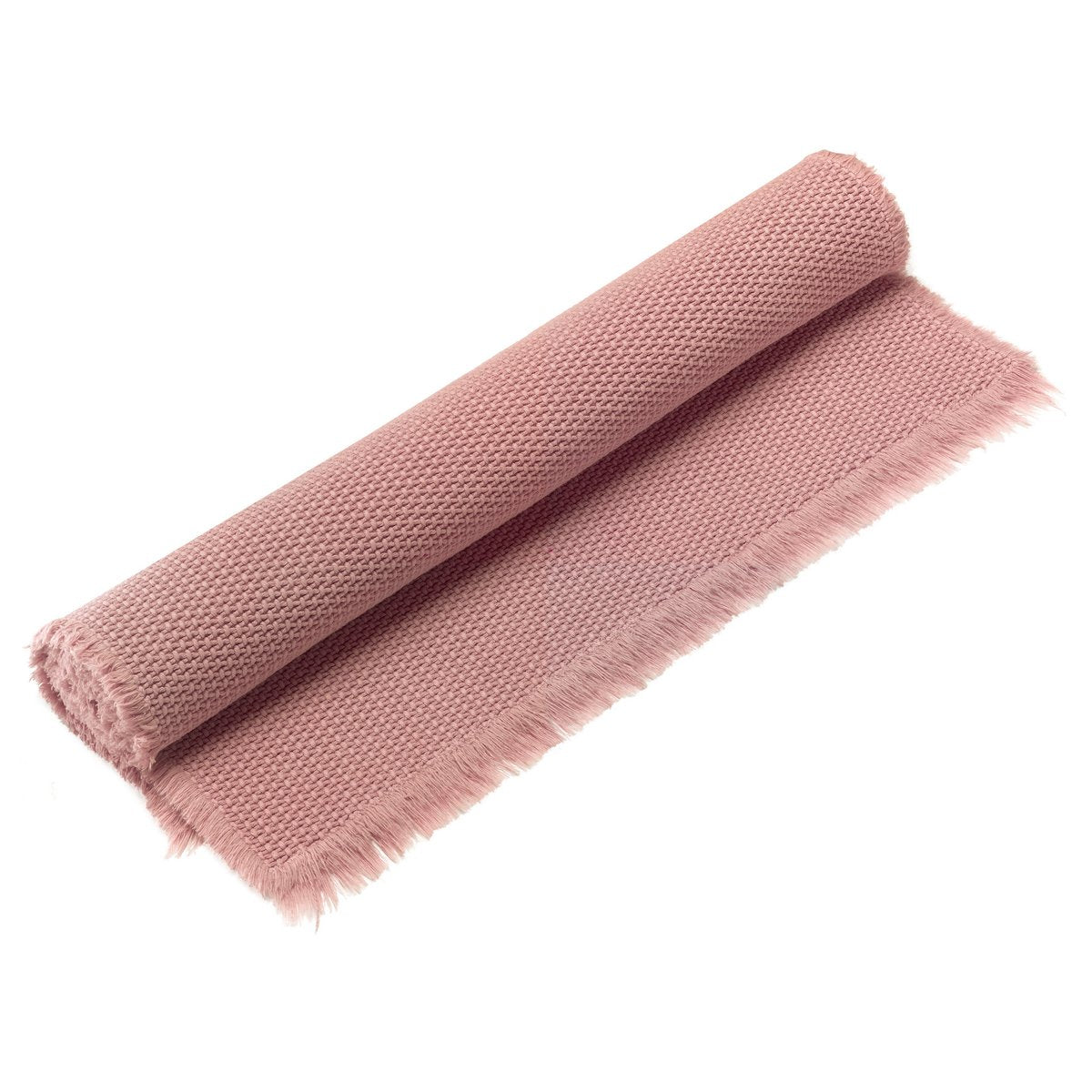 Tapis de bain uni Elly Blush en coton avec franges délicates