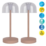Lampe de table de batterie LED à 2 ert "Gomba" pour l'extérieur et à l'intérieur, en métal et en plastique dans l'amande givré, 18,5 cm de haut