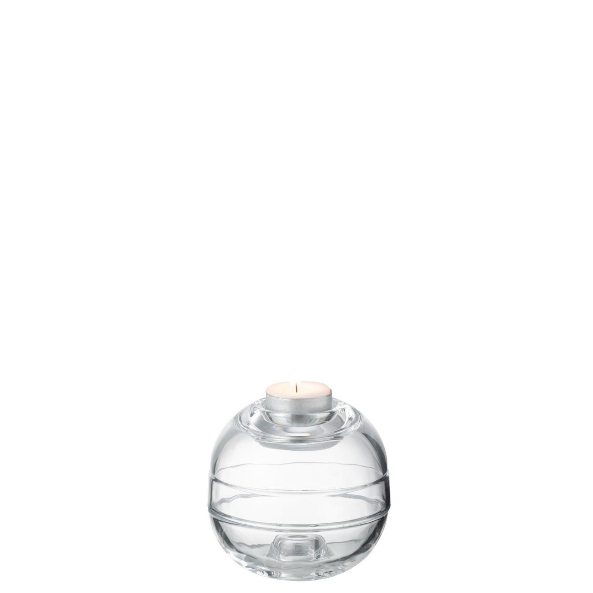 Bougeoir J-Line en verre transparent, éclairé par une bougie