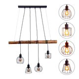 4 pendentif "bois", lampe suspendue, métal et bois en noir et socket e27 naturel, pour salle à manger, salon, couloir ou bureau, 100 cm de long