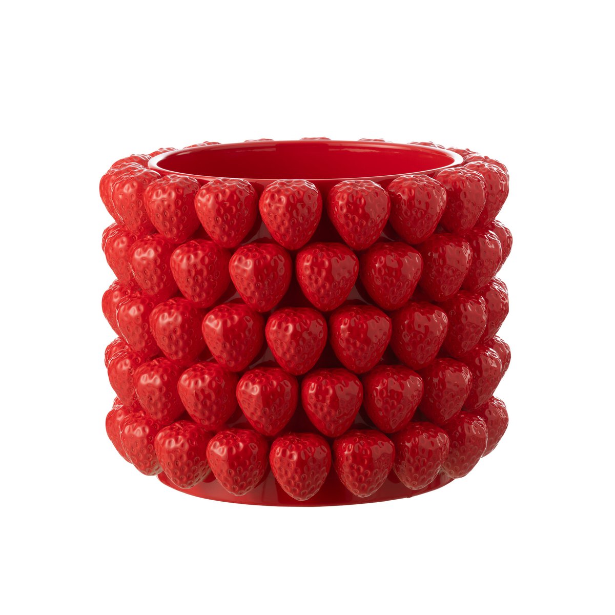Pot de fleurs J-Line en céramique rouge extra large avec des fraises décoratives