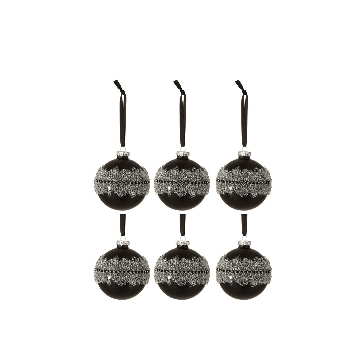 Boules de Noël en verre noir, design élégant et moderne, boîte de 6