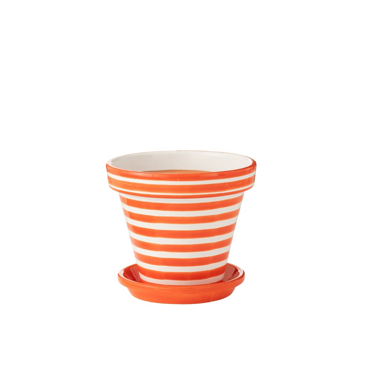 Pot de fleurs J-Lline Grenade Stripes en céramique orange, vue de face