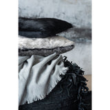Gros plan sur le coussin J-Line noir en fausse fourrure