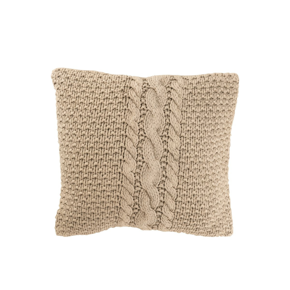 Coussin J-Line Tricot Tresse en coton lavé beige, vue de face