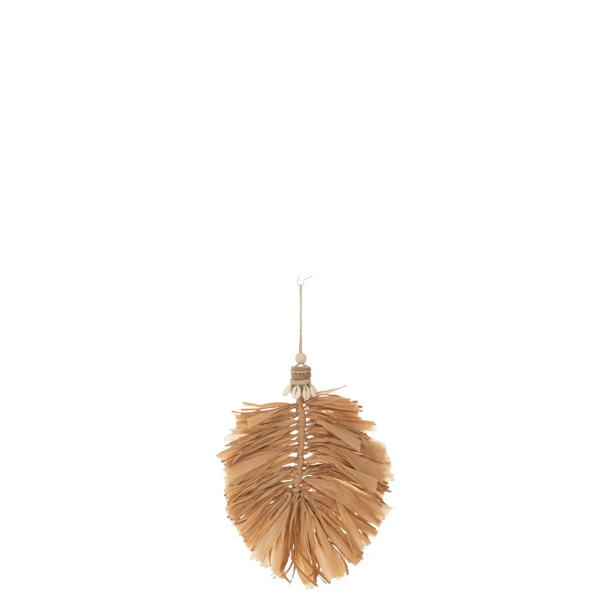 Suspension J-Line Feuille en bois naturel, vue de face avec détails scandinaves