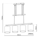 4 pendentif "Tilde", lampe à pendule en métal classique et textile en gris et blanc, avec cadre E27, réglable en hauteur, 86 cm de long, idéal comme lampe à manger