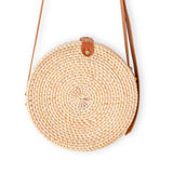 Sac rond en rotin beige sac à bandoulière fait main avec sangles en cuir synthétique sac à bandoulière Boho Bali sac SENJA (naturel)