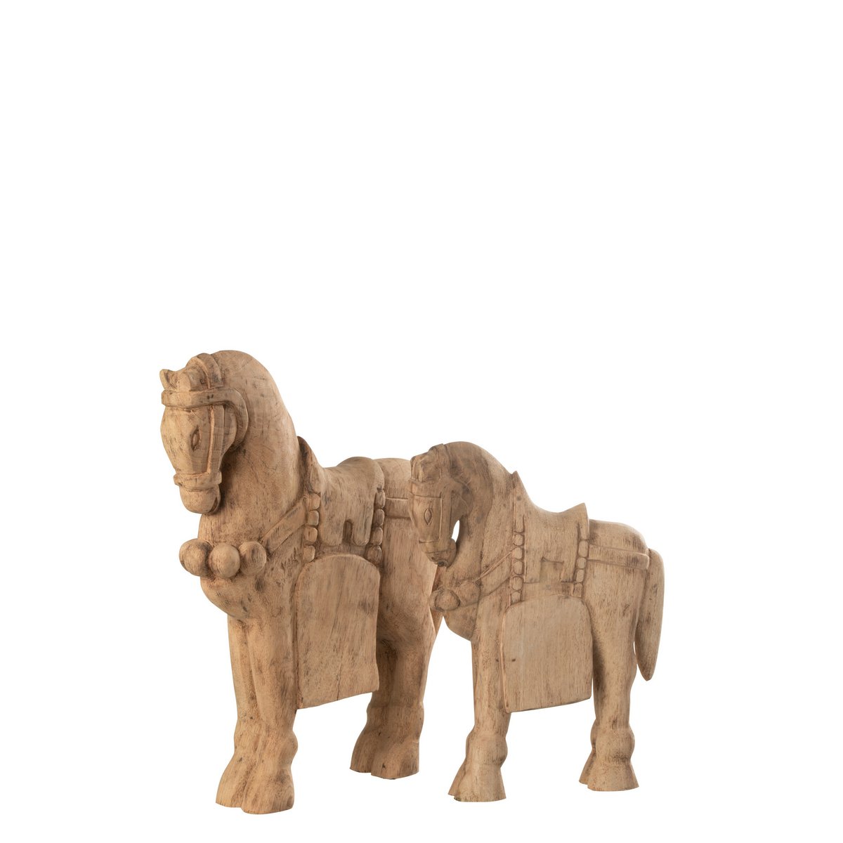 Figurine cheval en bois naturel J-Line, profil montrant la texture du bois