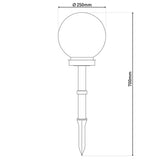 LED à l'extérieur de la broche sphérique "balle" D: 25 cm, brochette de terre en plastique, blanc, avec LED intégrée