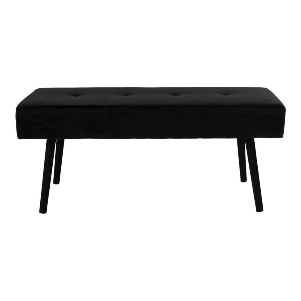 Banc Skiby en velours noir avec pieds en métal noir, vue de face