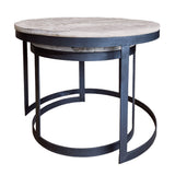 Table basse set de 2 table d'appoint table de salon ronde Austin structure métal argent antique ou noir