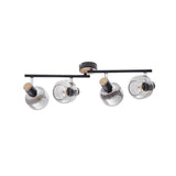 4er spot plafonnier "Fumoso", plafonnier en métal et verre fumée en noir, avec socket e14, pour salle à manger, salon, couloir ou bureau, 80 x 20 cm