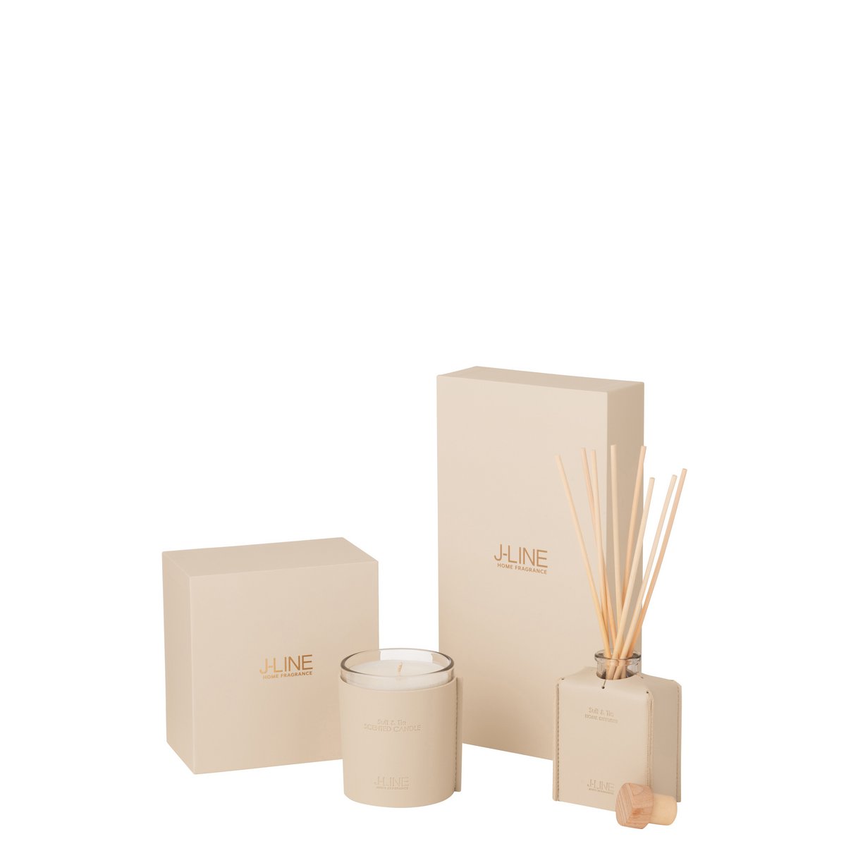 Bougie J-Line Bei 36h sur une table en bois, ambiance chaleureuse