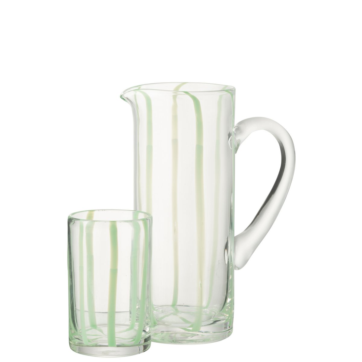 Carafe J-line rayures en verre transparent et vert, vue de face